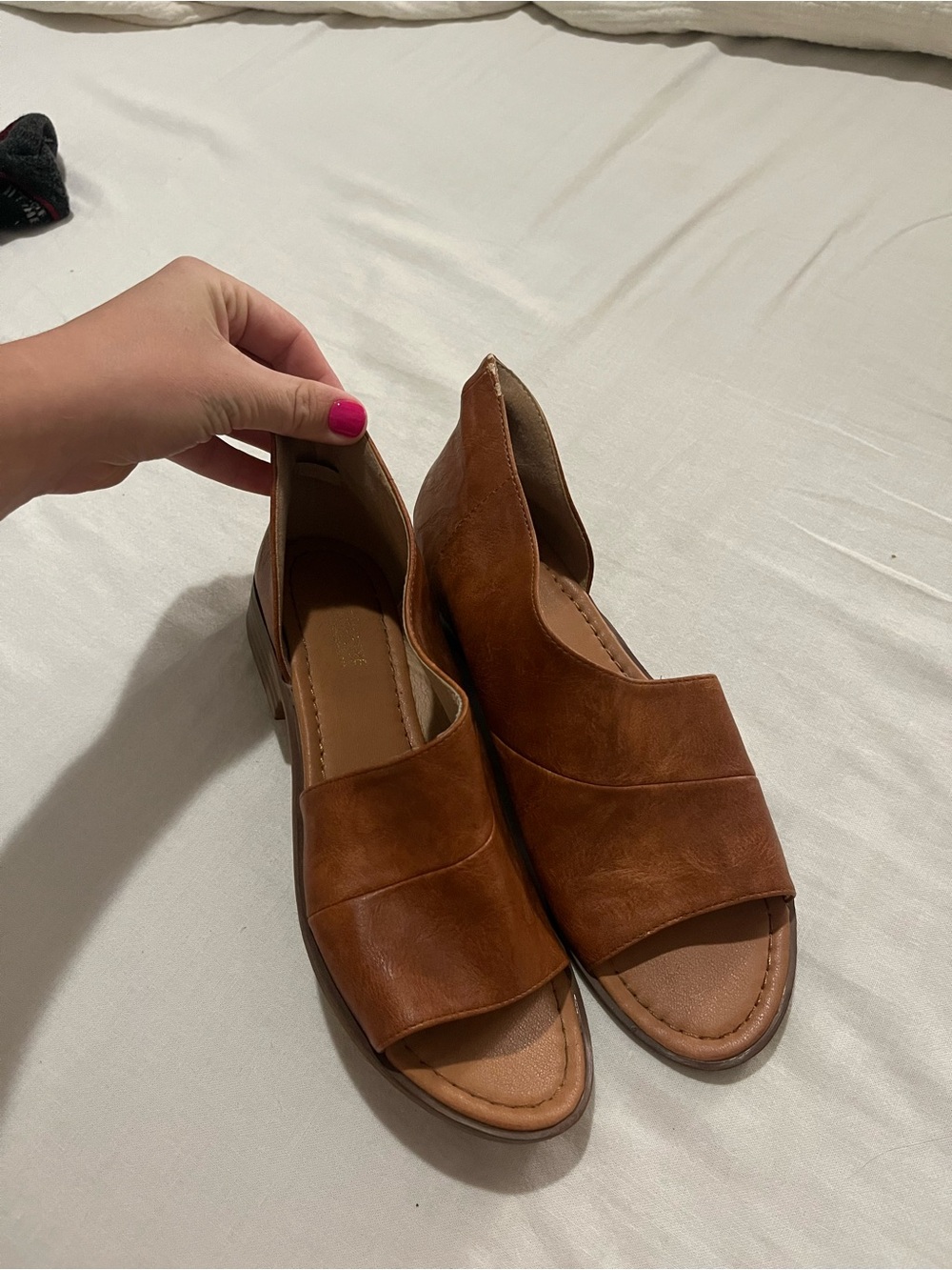 Catherine Malandrino Tan Brown Open-Toe D'Orsay Flats